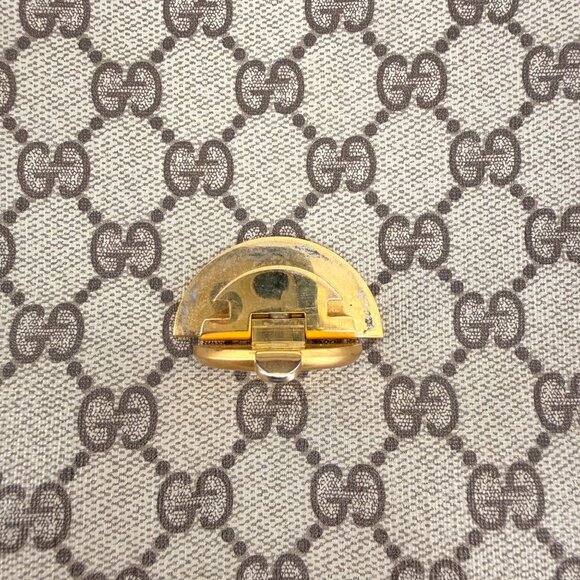 Gucci Vintage GG Monogram Crossbody Shoulder Flap Bag Beige Coated Canvas Brown - Picture 5 of 15